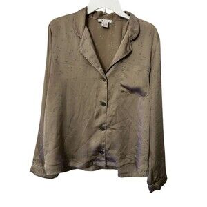 Madewell Night Stars Satin Long-Sleeve Pajama Top Silver Womens Large Polyester